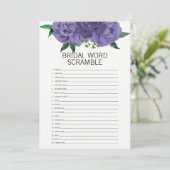 Floral Violet Vrijgezellenfeest Word Scramble Game Kaart (Staand voorkant)