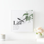Floral Violets White op White Life Quote Vierkante Klok (Huis)