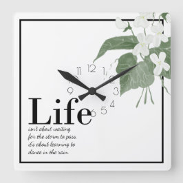 Floral Violets White op White Life    QuoteSquare  Vierkante Klok
