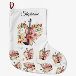 Floral Violins Gold Muzieknoten Kerstvakantie Grote Kerstsok