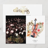 Floral Violins Muziek Kerstmis Foto Vakantie Kaart (Voorkant / Achterkant)