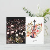 Floral Violins Muziek Kerstmis Foto Vakantie Kaart (Staand voorkant)
