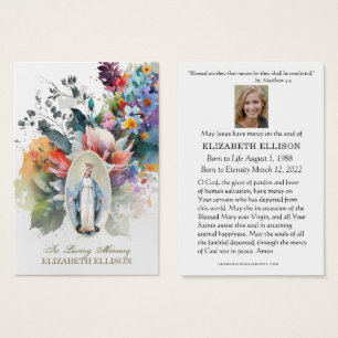 Floral Virgin Mary Fatima Funeral Prayer Kaart