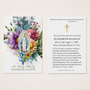 Floral Virgin Mary Floral Funeral Prayer Kaart