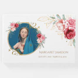 Floral Virgin Mary Funeral Memorial Guest Book Gastenboek