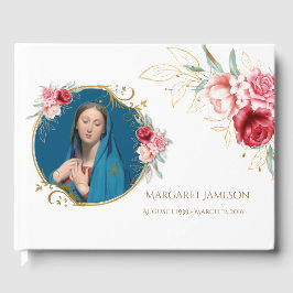 Floral Virgin Mary Funeral Memorial Guest Book Gastenboek