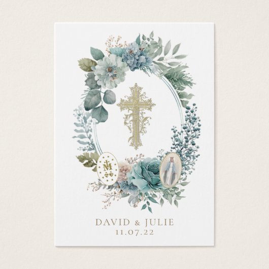 Floral Virgin Mary katholieke bruiloft Kaart gebed (Voorkant)