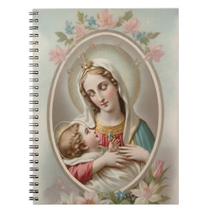Floral Virgin Mary met Jesus Child Notitieboek