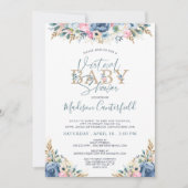 Floral Virtual Baby shower Navy Blue Blauwgroen Go Kaart (Voorkant)