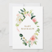 Floral virtueel Baby shower roze Cream-Waterverf Kaart (Achterkant)