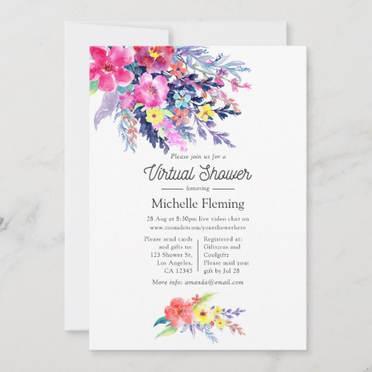 Floral virtueel Baby shower voor kleurrijke Waterv Kaart (Voorkant)