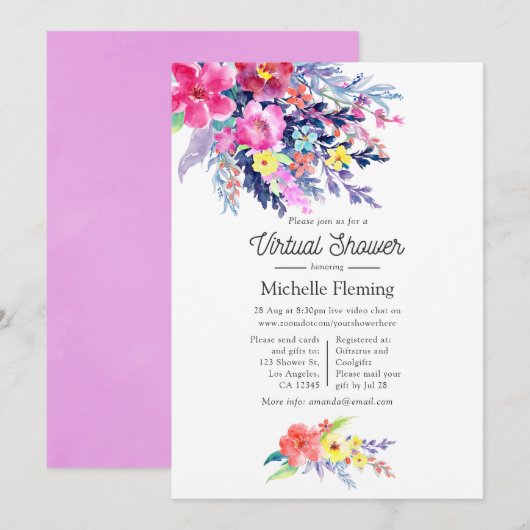 Floral virtueel Baby shower voor kleurrijke Waterv Kaart (Voorkant / Achterkant)