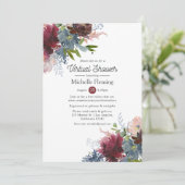 Floral-virtueel Vrijgezellenfeest Bordo en Navy Kaart (Staand voorkant)