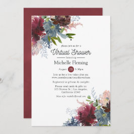 Floral-virtueel Vrijgezellenfeest Bordo en Navy Kaart