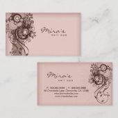 Floral Visitekaartje Linen Brown Pink (Voorkant / Achterkant)