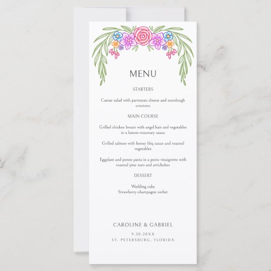 Floral Vivid Fiesta Wedding Menu (Voorkant)