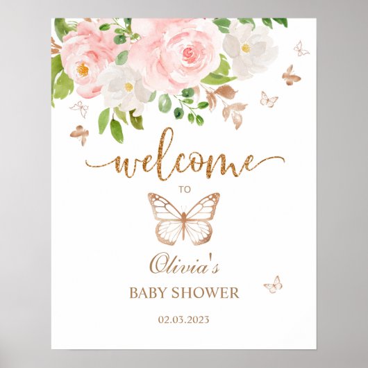 Floral vlinder baby shower welkomstbord poster (Voorkant)