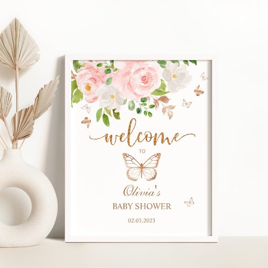 Floral vlinder baby shower welkomstbord poster
