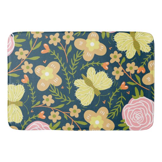 Floral, vlinder en glamour naadloos elastisch badmat (Voorkant)