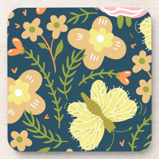 Floral, vlinder en glamour naadloos elastisch bier onderzetter (Voorkant)