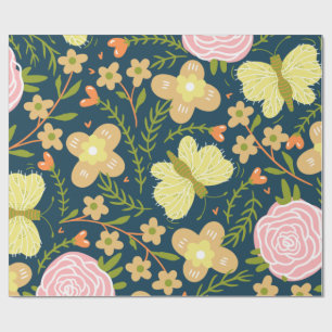 Floral, vlinder en glamour naadloos elastisch cadeaupapier