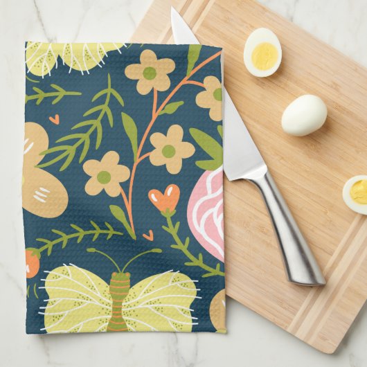 Floral, vlinder en glamour naadloos elastisch theedoek (Quarter Fold)