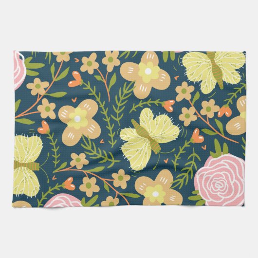 Floral, vlinder en glamour naadloos elastisch theedoek (Horizontaal)