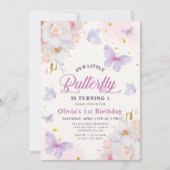 Floral vlinder Paarse meisje Verjaardag Kaart (Voorkant)