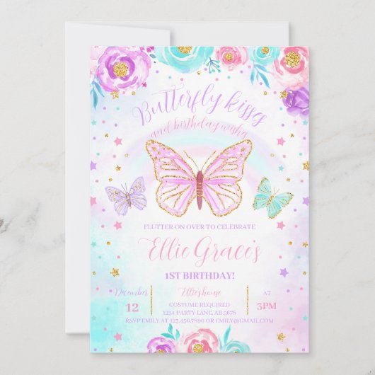 Floral vlinder verjaardag kaart (Voorkant)