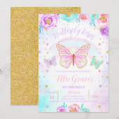 Floral vlinder verjaardag kaart (Voorkant / Achterkant)