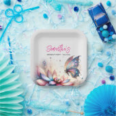 Floral vlinder verjaardag wegwerp papieren bordje (Feest)