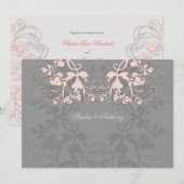  Floral Vlourish Baby Pink Wedding Invite Kaart (Voorkant / Achterkant)