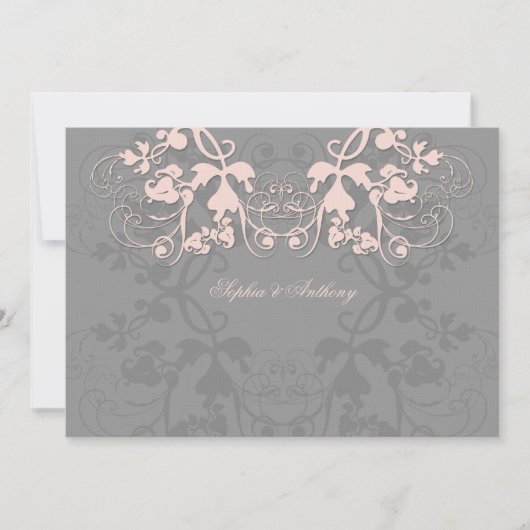  Floral Vlourish Baby Pink Wedding Invite Kaart (Voorkant)