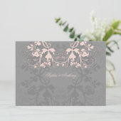  Floral Vlourish Baby Pink Wedding Invite Kaart (Staand voorkant)