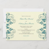 Floral Vlourish Blauwgroen Blue Wedding Invite Kaart (Achterkant)