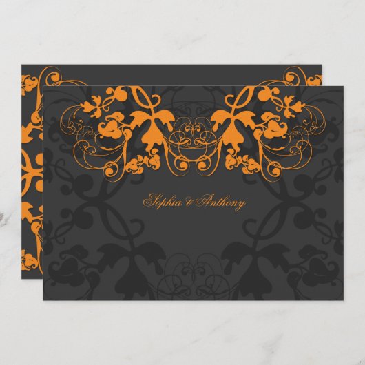  Floral Vlourish Oranje Weddenschap Kaart (Voorkant / Achterkant)