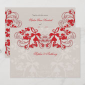  Floral Vlourish Red Wedding Uitnodiging (Voorkant / Achterkant)