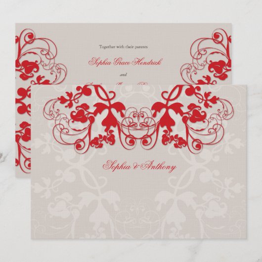  Floral Vlourish Red Wedding Uitnodiging (Voorkant / Achterkant)