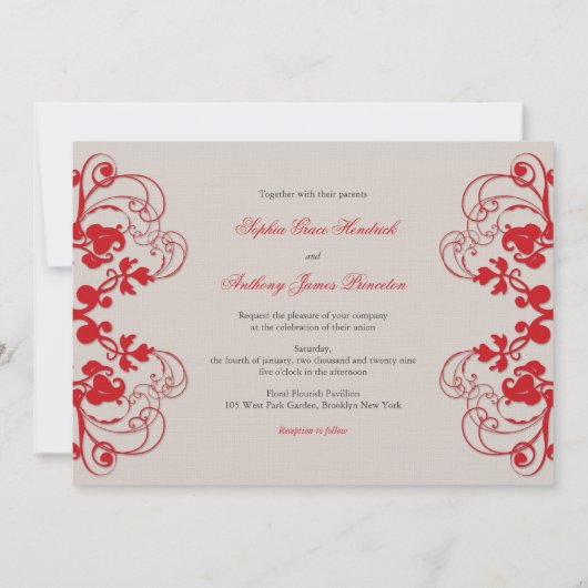  Floral Vlourish Red Wedding Uitnodiging (Achterkant)