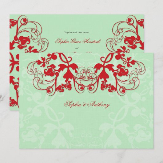  Floral Vlourish Red Wedding Uitnodiging (Voorkant / Achterkant)