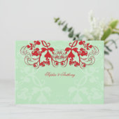  Floral Vlourish Red Wedding Uitnodiging (Staand voorkant)