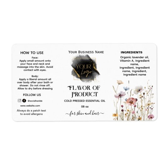 Floral Voeg je logo Essential Oil Bottle Label toe (Voorkant)