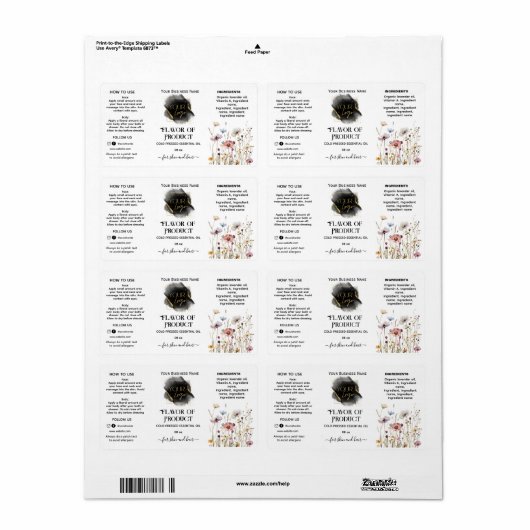 Floral Voeg je logo Essential Oil Bottle Label toe (Full Sheet)