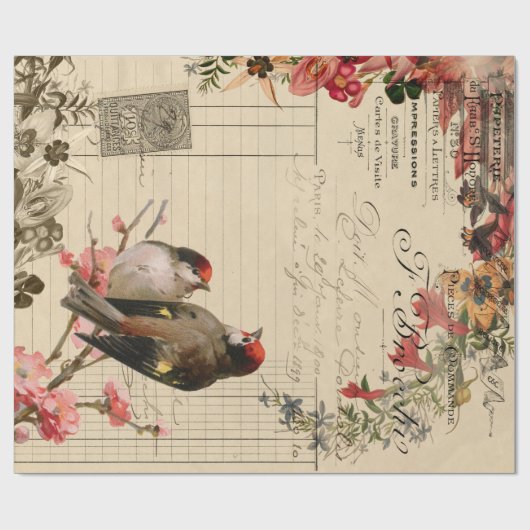 Floral Vogels Ephemera-ontkoppelingspagina Cadeaupapier (Vlak)
