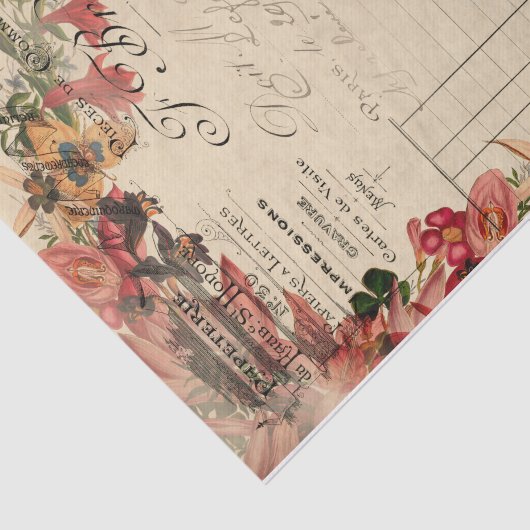 Floral Vogels Ephemera-ontkoppelingspagina Tissuepapier (Detail)