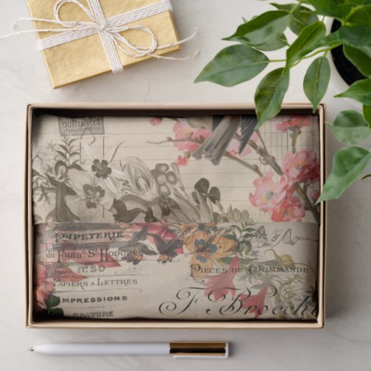 Floral Vogels Ephemera-ontkoppelingspagina Tissuepapier (Geschenk)