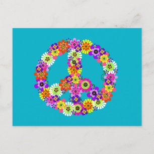 Floral voor vredesgebarentaal op Turquoise Briefkaart