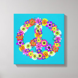 Floral voor vredesgebarentaal op Turquoise Canvas Afdruk