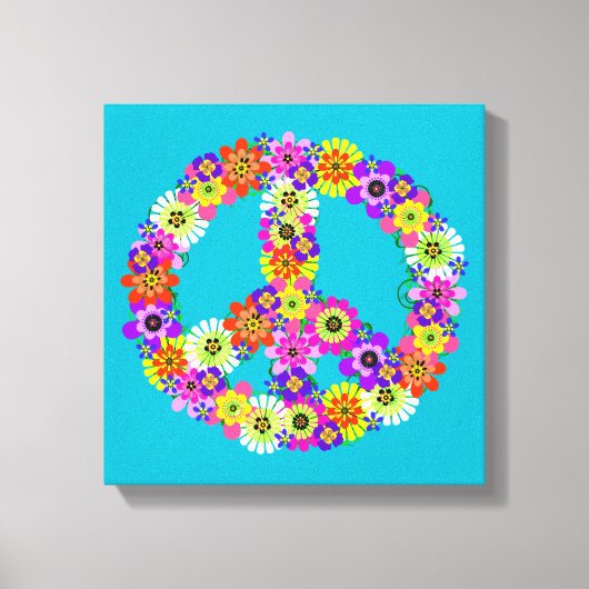 Floral voor vredesgebarentaal op Turquoise Canvas Afdruk (Voorkant)