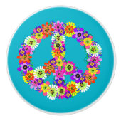Floral voor vredesgebarentaal op Turquoise Keramische Knop (Voorkant)